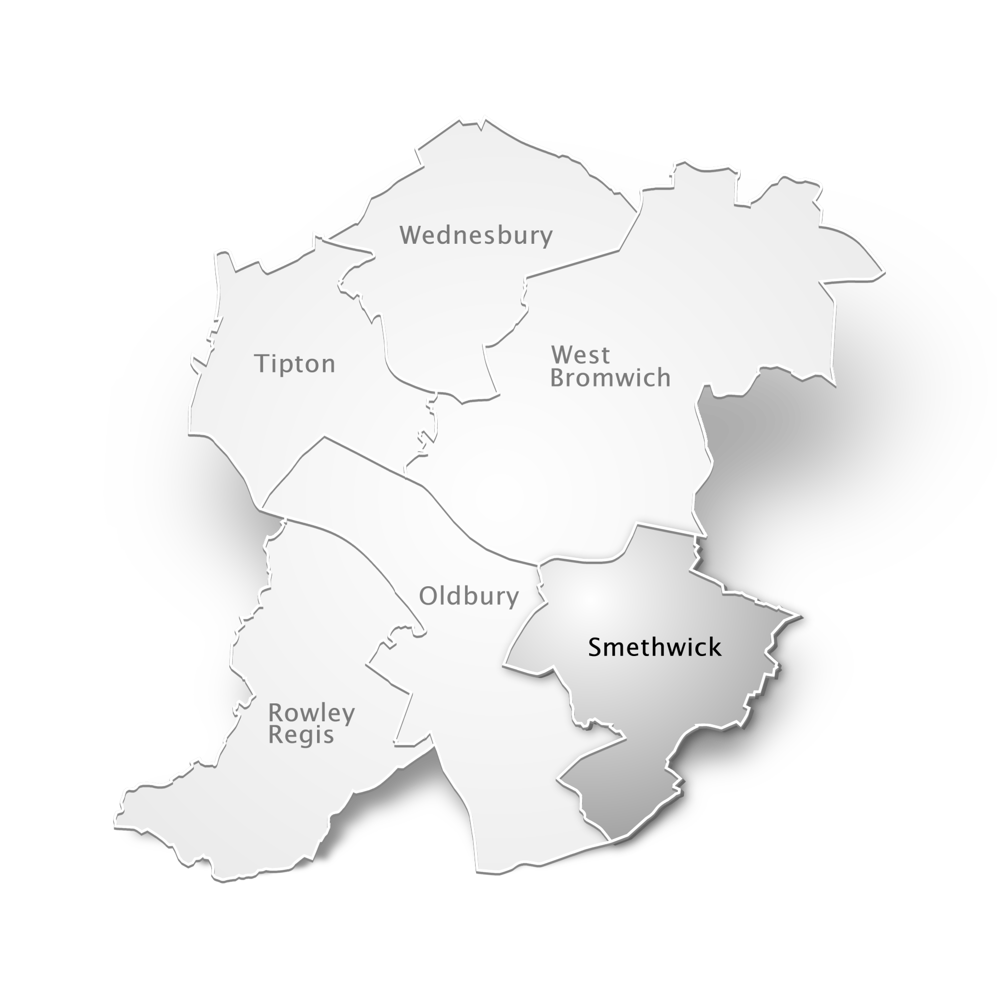 Map of Sandwell with Smethwick highlighted